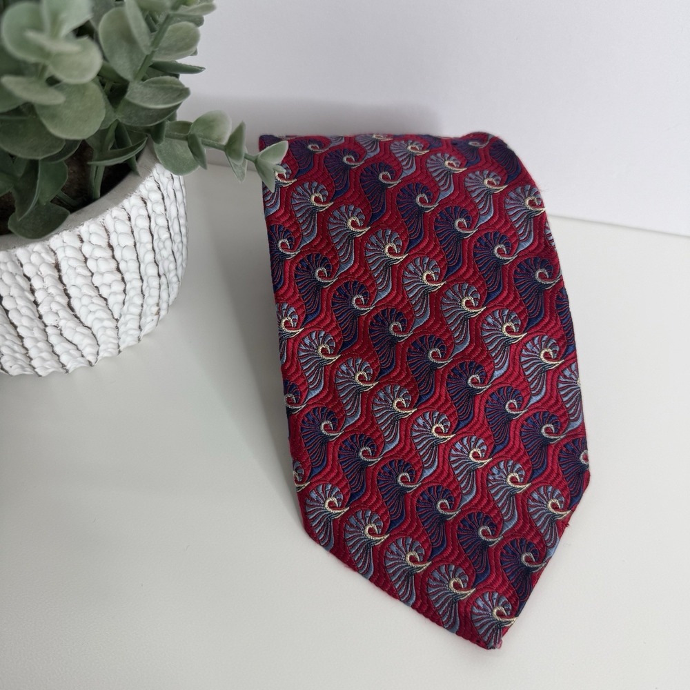 Robert Talbott‎ Men's Silk Necktie Red Blue Print Jacquard 4" x 59"